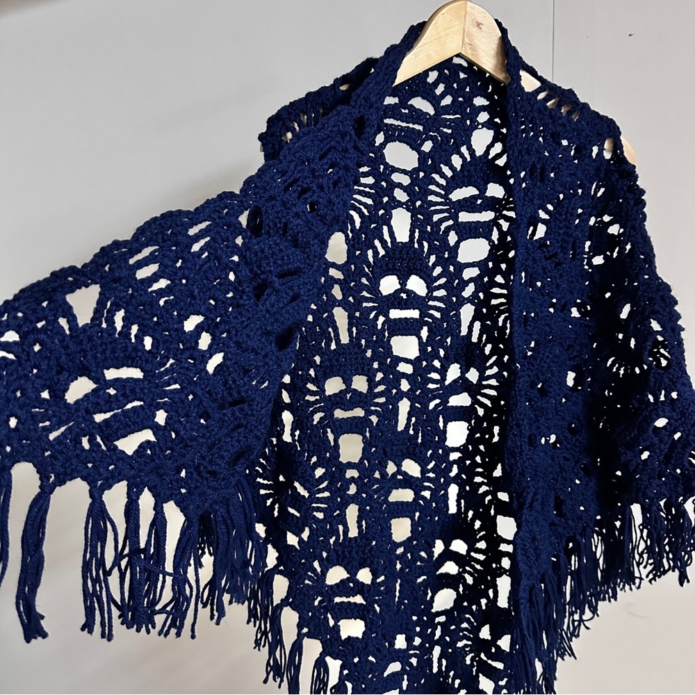 Handmade Skull Crochet Shawl Navy Blue - Picture 3 of 7